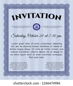 Blue Invitation template. Easy to print. Superior design. Vector illustration. 