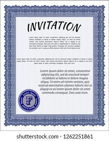 Blue Invitation template. Easy to print. Vector illustration. Cordial design. 