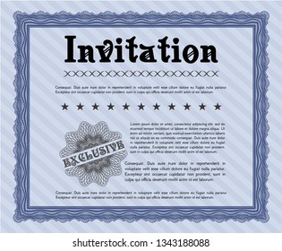 Blue Invitation template. Easy to print. Retro design. Detailed. 