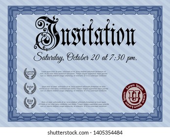 Blue Invitation template. Easy to print. Customizable, Easy to edit and change colors. Artistry design. 