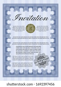 Blue Invitation template. Easy to print. Vector illustration. Money style design. 