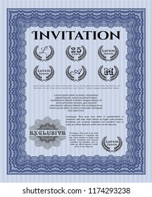 Blue Invitation template. Elegant design. Complex background. Detailed. 