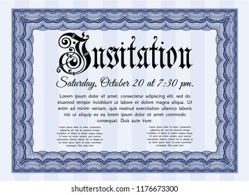 Blue Invitation template. Elegant design. With background. Vector illustration. 