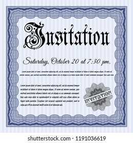 Blue Invitation template. Elegant design. Detailed. With complex linear background. 