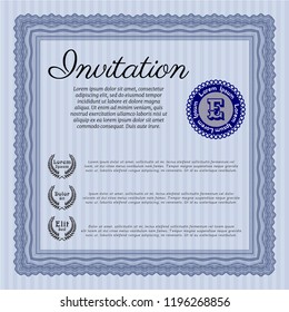 Blue Invitation template. Elegant design. Vector illustration. With quality background. 