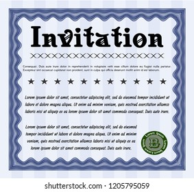 Blue Invitation template. Elegant design. Detailed. With guilloche pattern and background. 