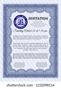 Blue Invitation template. Elegant design. Vector illustration. With quality background. 