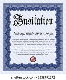 Blue Invitation template. Elegant design. Easy to print. Vector illustration. 