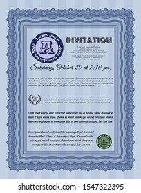 Blue Invitation template. Elegant design. With guilloche pattern. Vector illustration. 