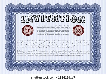  Blue Invitation template. Excellent design. With complex linear background. Detailed. 