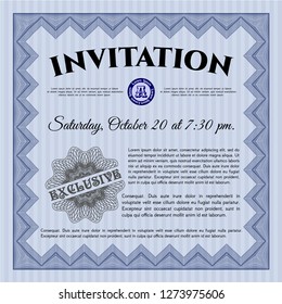 Blue Invitation template. Excellent design. Customizable, Easy to edit and change colors. Printer friendly. 