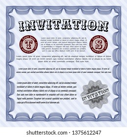 Blue Invitation template. Excellent design. Customizable, Easy to edit and change colors. With linear background. 