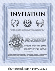 Blue Invitation template. Excellent design. Customizable, Easy to edit and change colors. With great quality guilloche pattern. 