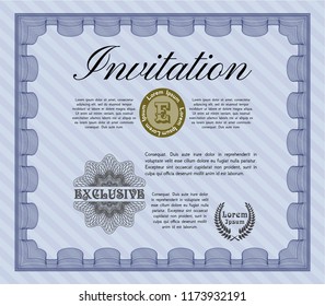 Blue Invitation template. Good design. Vector illustration. With background. 