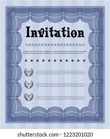 Blue Invitation template. Good design. Vector illustration. With guilloche pattern. 