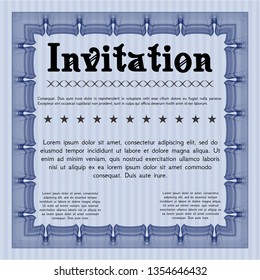 Blue Invitation template. Good design. With guilloche pattern and background. Detailed. 