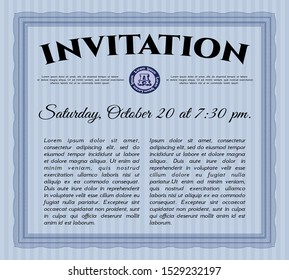 Blue Invitation template. Good design. Vector illustration. Easy to print. 