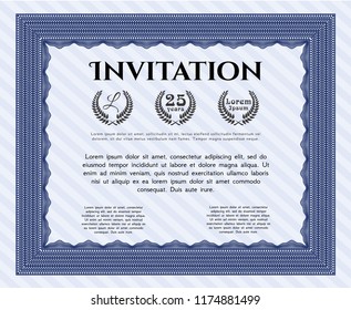 Blue Invitation template. With guilloche pattern and background. Customizable, Easy to edit and change colors. Sophisticated design. 