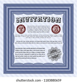 Blue Invitation template. With guilloche pattern and background. Customizable, Easy to edit and change colors. Beauty design. 