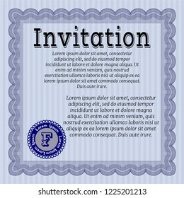 Blue Invitation template. With guilloche pattern. Good design. Vector illustration. 