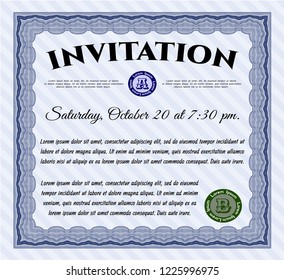 Blue Invitation template. With guilloche pattern. Good design. Vector illustration. 