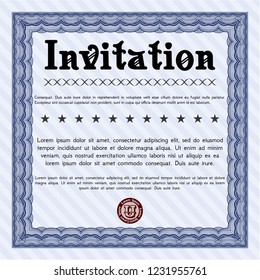 Blue Invitation template. With guilloche pattern. Modern design. Detailed. 