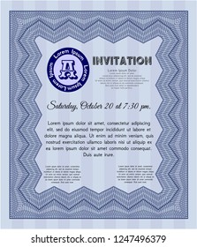 Blue Invitation template. With guilloche pattern. Money design. Vector illustration. 
