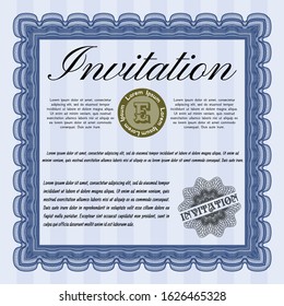 Blue Invitation template. With guilloche pattern and background. Detailed. Elegant design. 
