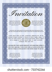 Blue Invitation template. With guilloche pattern. Perfect design. Detailed. 