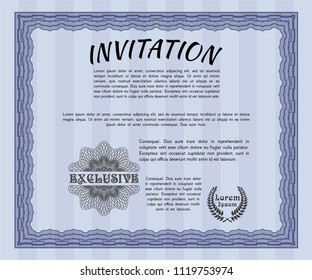 Blue Invitation template. With linear background. Cordial design. Customizable, Easy to edit and change colors. 