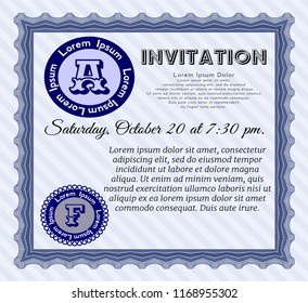 Blue Invitation template. With linear background. Vector illustration. Excellent design. 