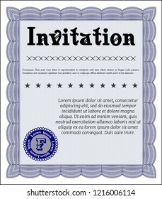 Blue Invitation template. With linear background. Customizable, Easy to edit and change colors. Elegant design. 