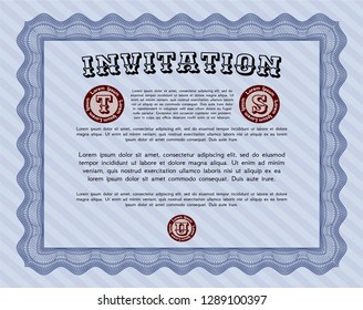 Blue Invitation template. With linear background. Money Pattern design. Customizable, Easy to edit and change colors. 