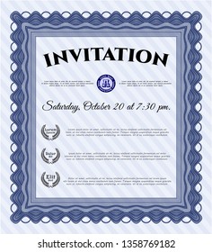 Blue Invitation template. With linear background. Vector illustration. Artistry design. 