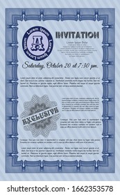 Blue Invitation template. With linear background. Modern design. Customizable, Easy to edit and change colors. 