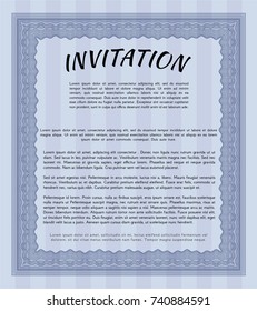 Blue Invitation template. With linear background. Money style design. Customizable, Easy to edit and change colors. 
