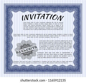 Blue Invitation template. Lovely design. Vector illustration. With guilloche pattern and background. 