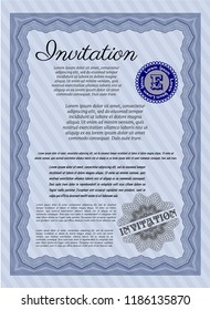 Blue Invitation template. Lovely design. With quality background. Customizable, Easy to edit and change colors. 