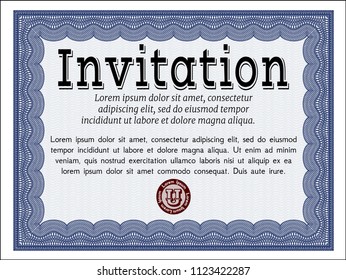 Blue Invitation template. Modern design. Customizable, Easy to edit and change colors. Complex background. 