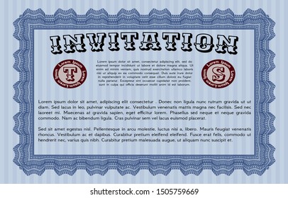 Blue Invitation template. Modern design. With complex background. Detailed. 