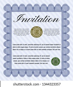 Blue Invitation template. Money design. With complex linear background. Customizable, Easy to edit and change colors. 