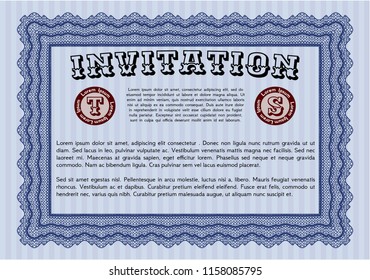 Blue Invitation template. Money Pattern. Detailed. With complex background. 