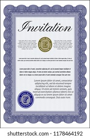 Blue Invitation template. Money Pattern. Detailed. Easy to print. 