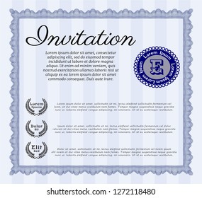 Blue Invitation template. Money Pattern design. Detailed. With complex background. 