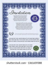 Blue Invitation template. Money Pattern design. Detailed. Complex background. 