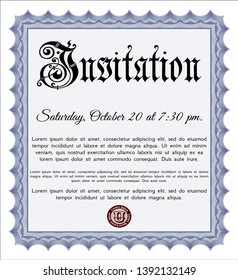 Blue Invitation template. Money Pattern design. Customizable, Easy to edit and change colors. With great quality guilloche pattern. 