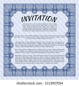 Blue Invitation template. Money Pattern. With quality background. Detailed. 