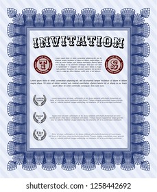 Blue Invitation template. Money style design. Customizable, Easy to edit and change colors. With background. 