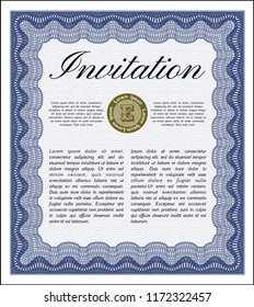 Blue Invitation template. Nice design. Detailed. With complex background. 