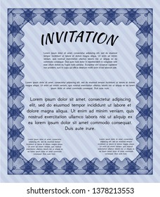 Blue Invitation template. Nice design. With complex linear background. Vector illustration. 